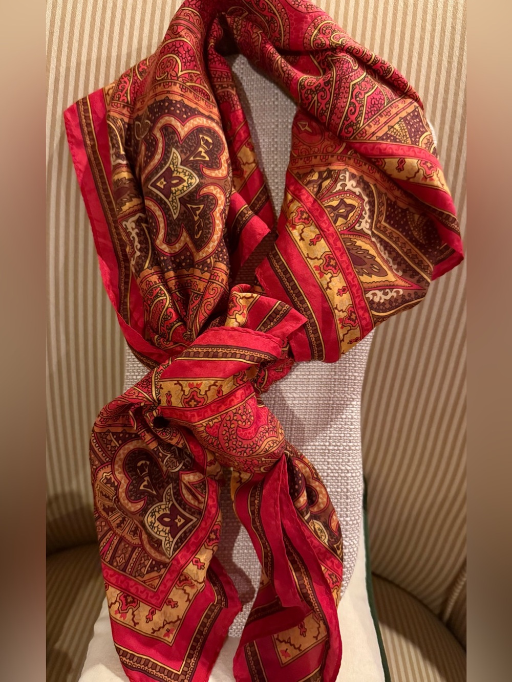 Vintage Ellen Tracy Scarf Silk Paisley Design Orange and Gold -Square